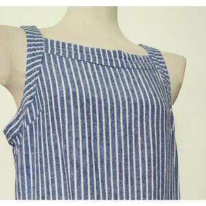 For Cynthia Linen Blend Side Button Blue Striped Coastal Nautical Beach Dress M